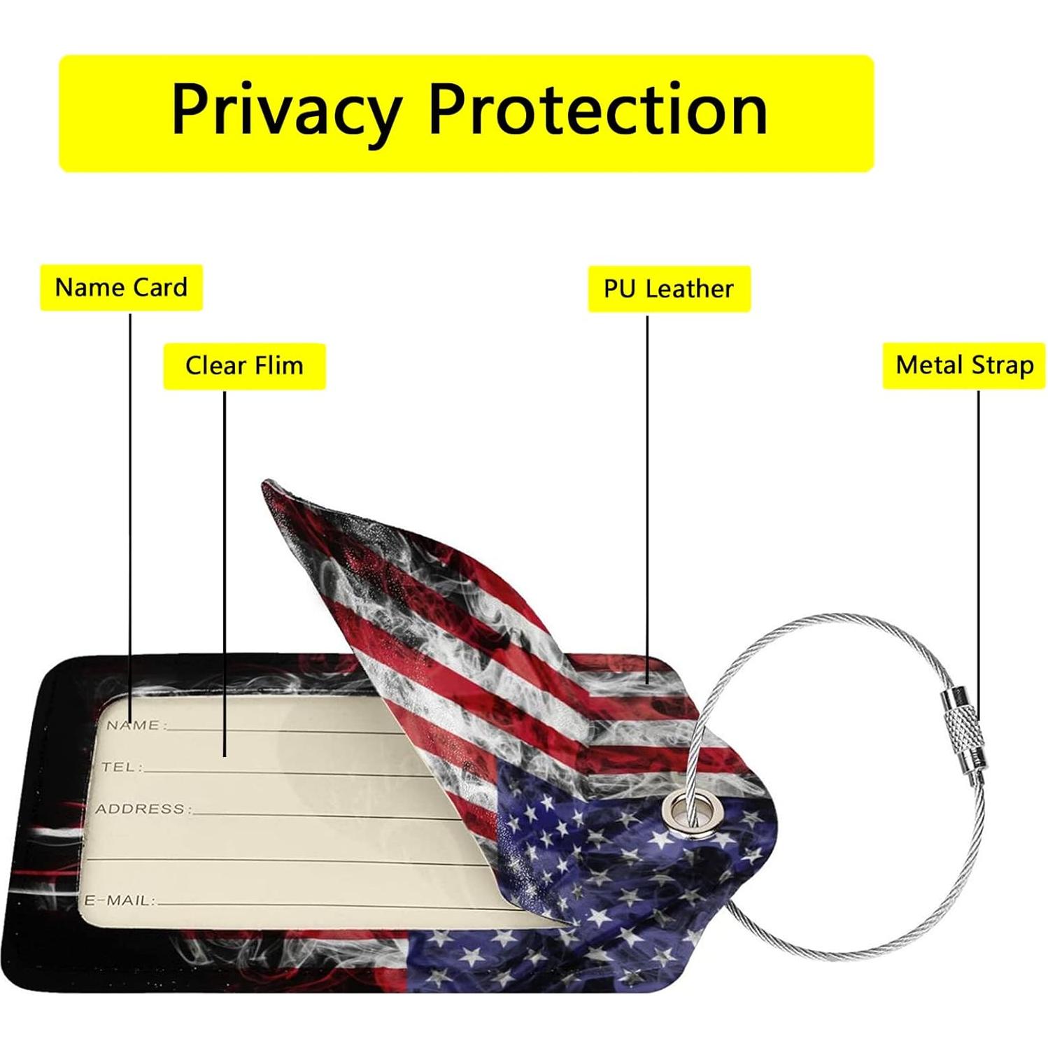 Etiquetas de Equipaje GAMSJM 2 PCS Bandera Americana Cuero