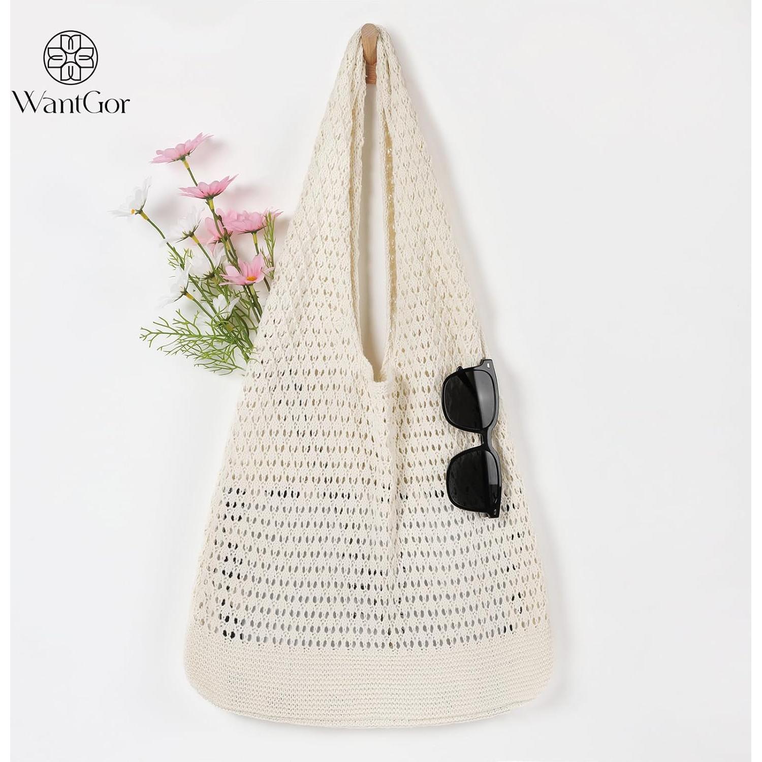 Bolsa de Playa de Crochet WantGor Albaricoque 35x36cm