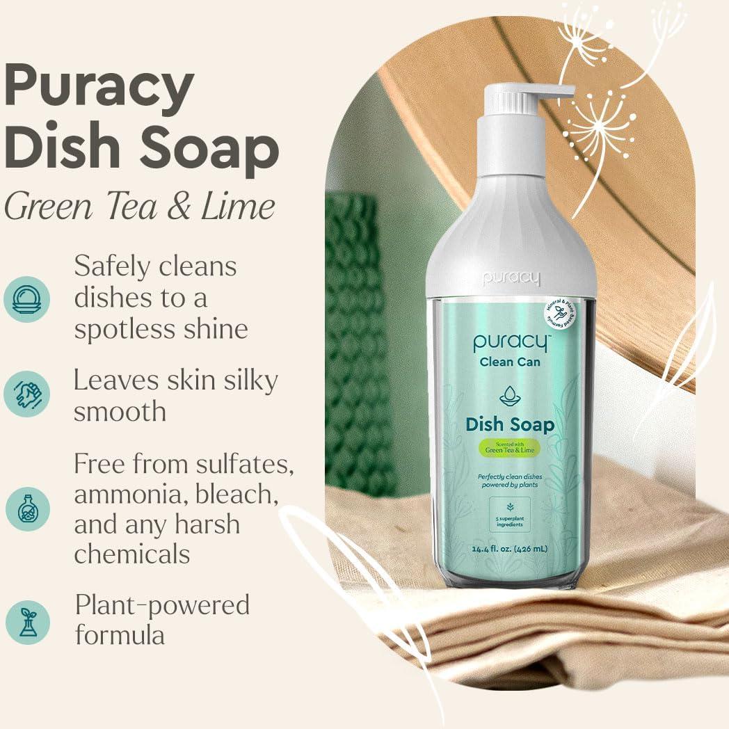 Jabón para Platos Natural Puracy 425 ml Té Verde y Lima