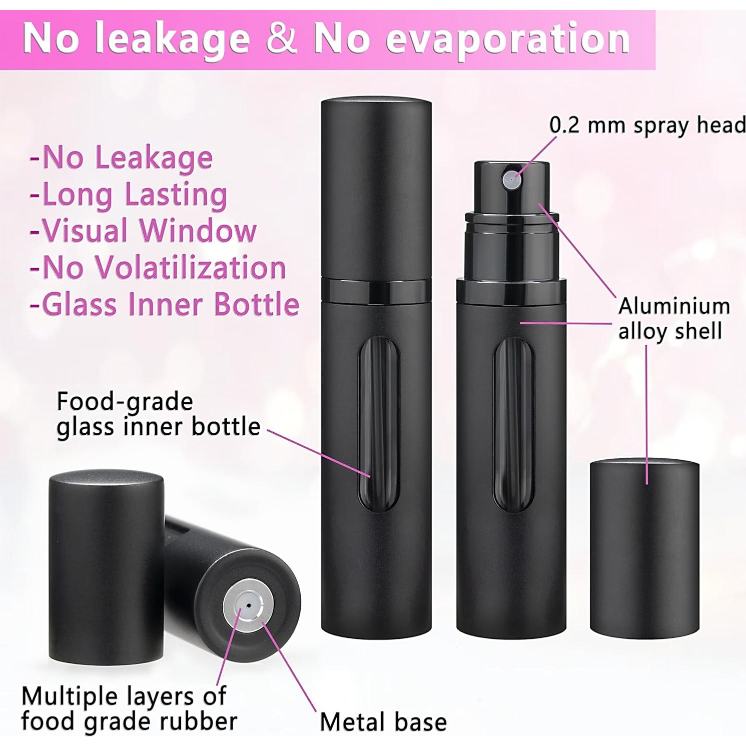 Botella de Perfume Refillable 5ml Qavhun Negra a Prueba de Fugas