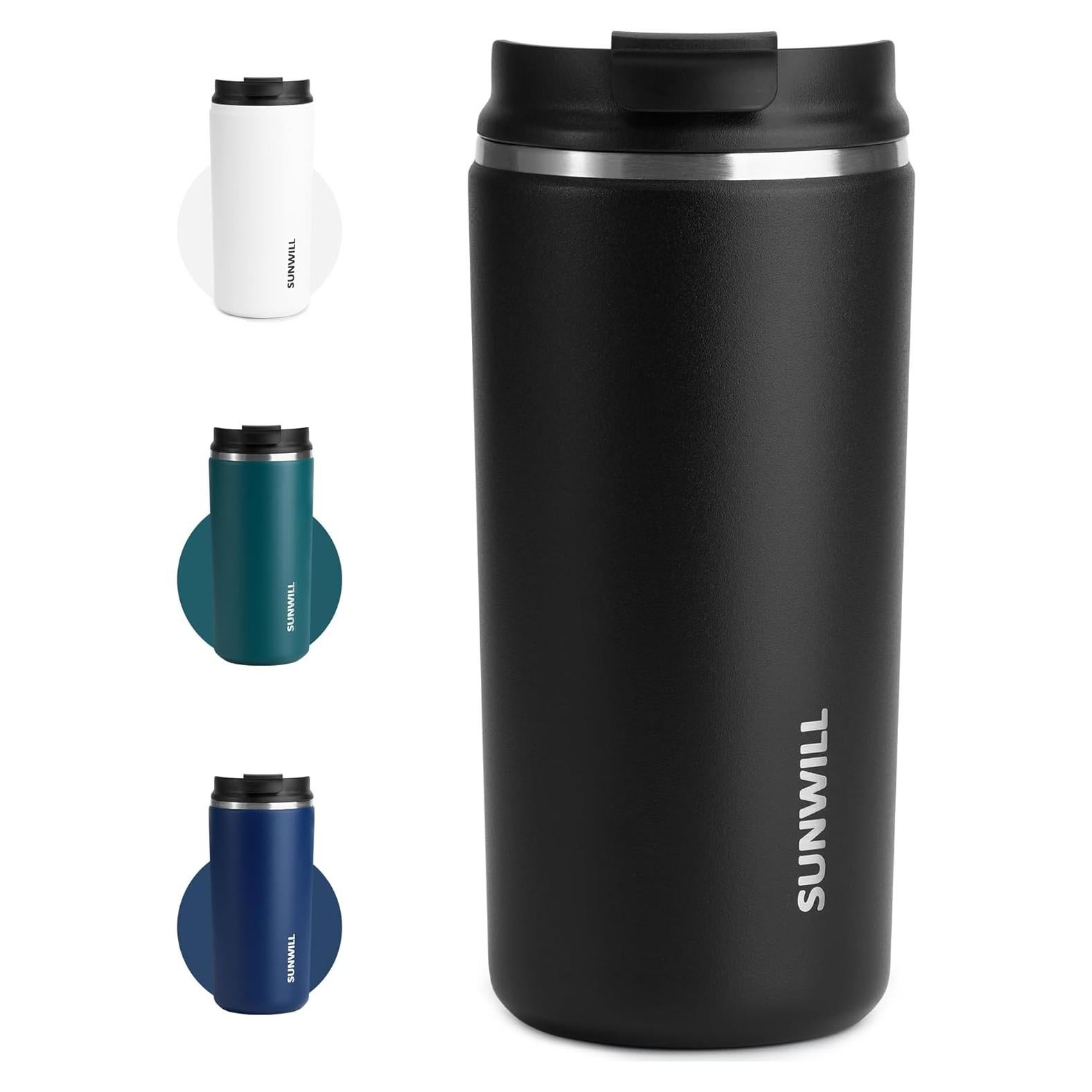 Taza de Café Aislada SUNWILL 12 oz (355 ml) Negra con Tapa