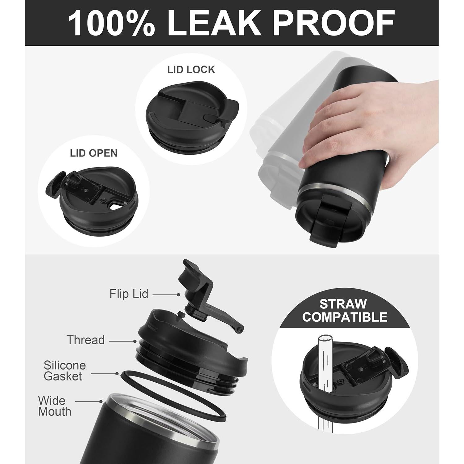 Taza de Café Aislada SUNWILL 12 oz (355 ml) Negra con Tapa