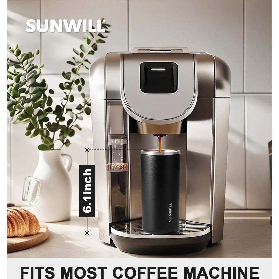 Taza de Café Aislada SUNWILL 12 oz (355 ml) Negra con Tapa