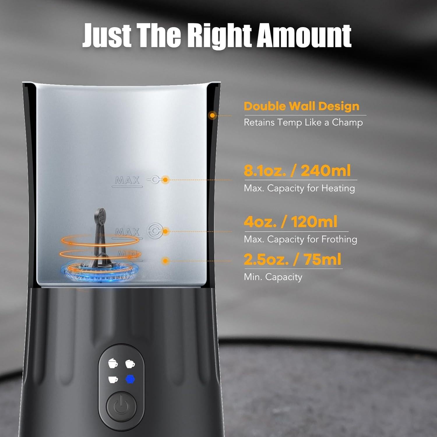 Espumador de Leche Ovetedot 240ml 4-en-1 con Apagado Automático