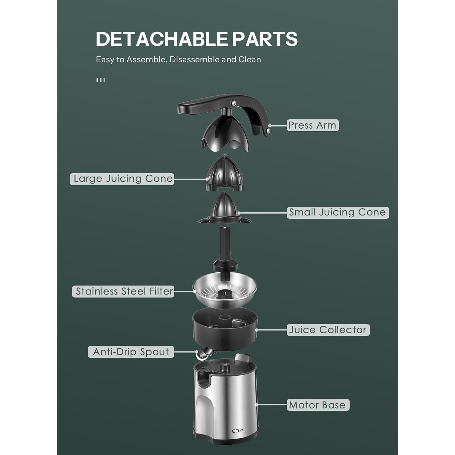 Exprimidor Eléctrico QCen SG-85W de Cítricos Acero Inoxidable