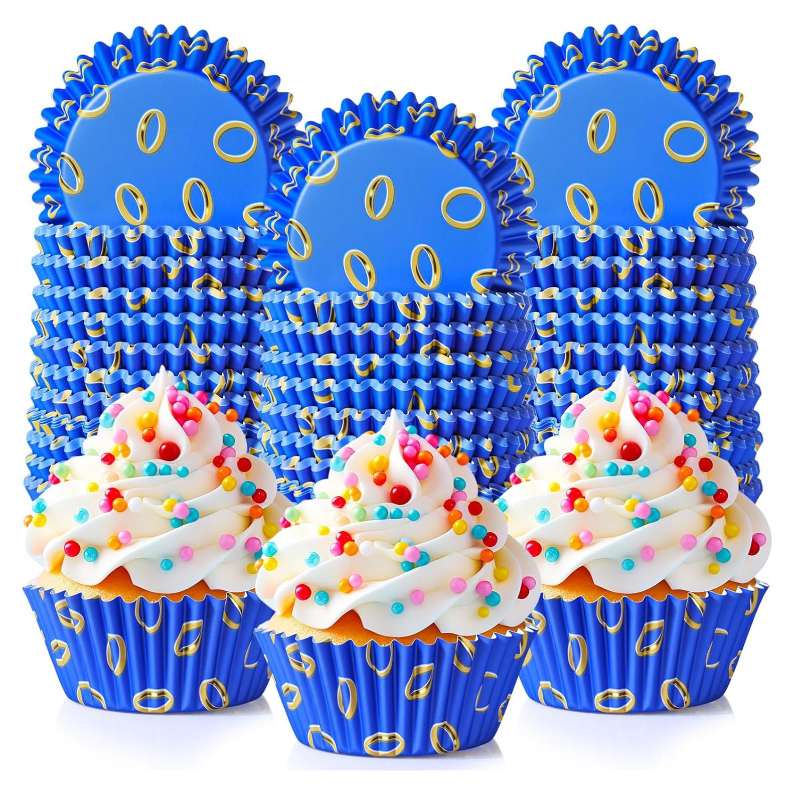 Forros de Cupcake Vesici 300 Piezas Azul y Dorado 5x3cm