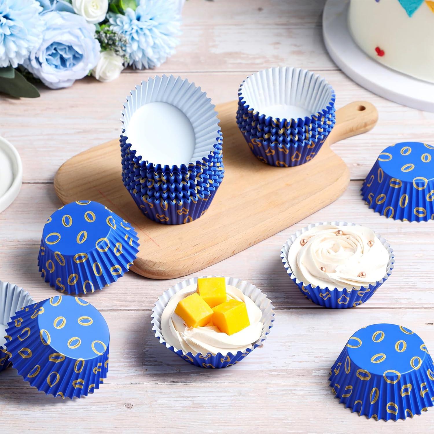 Forros de Cupcake Vesici 300 Piezas Azul y Dorado 5x3cm