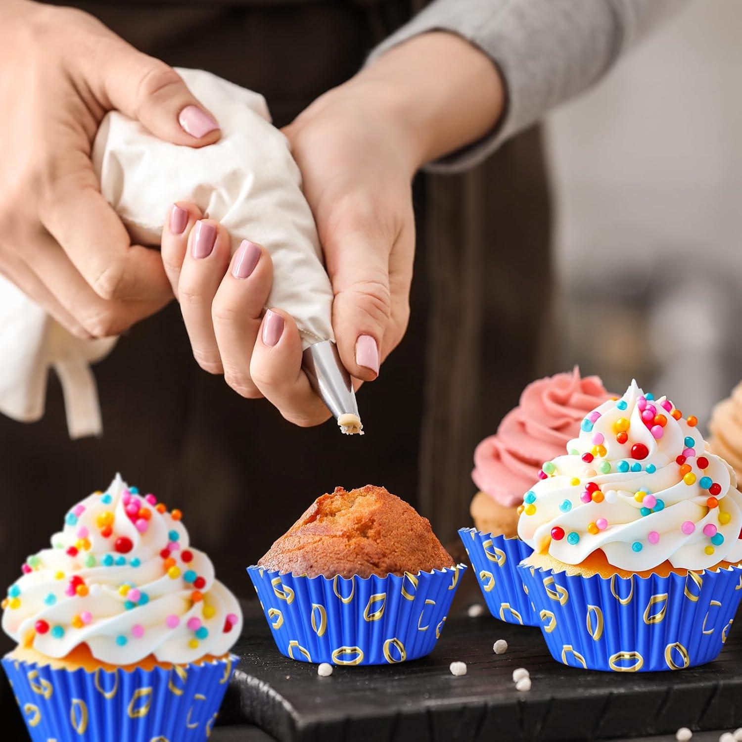 Forros de Cupcake Vesici 300 Piezas Azul y Dorado 5x3cm