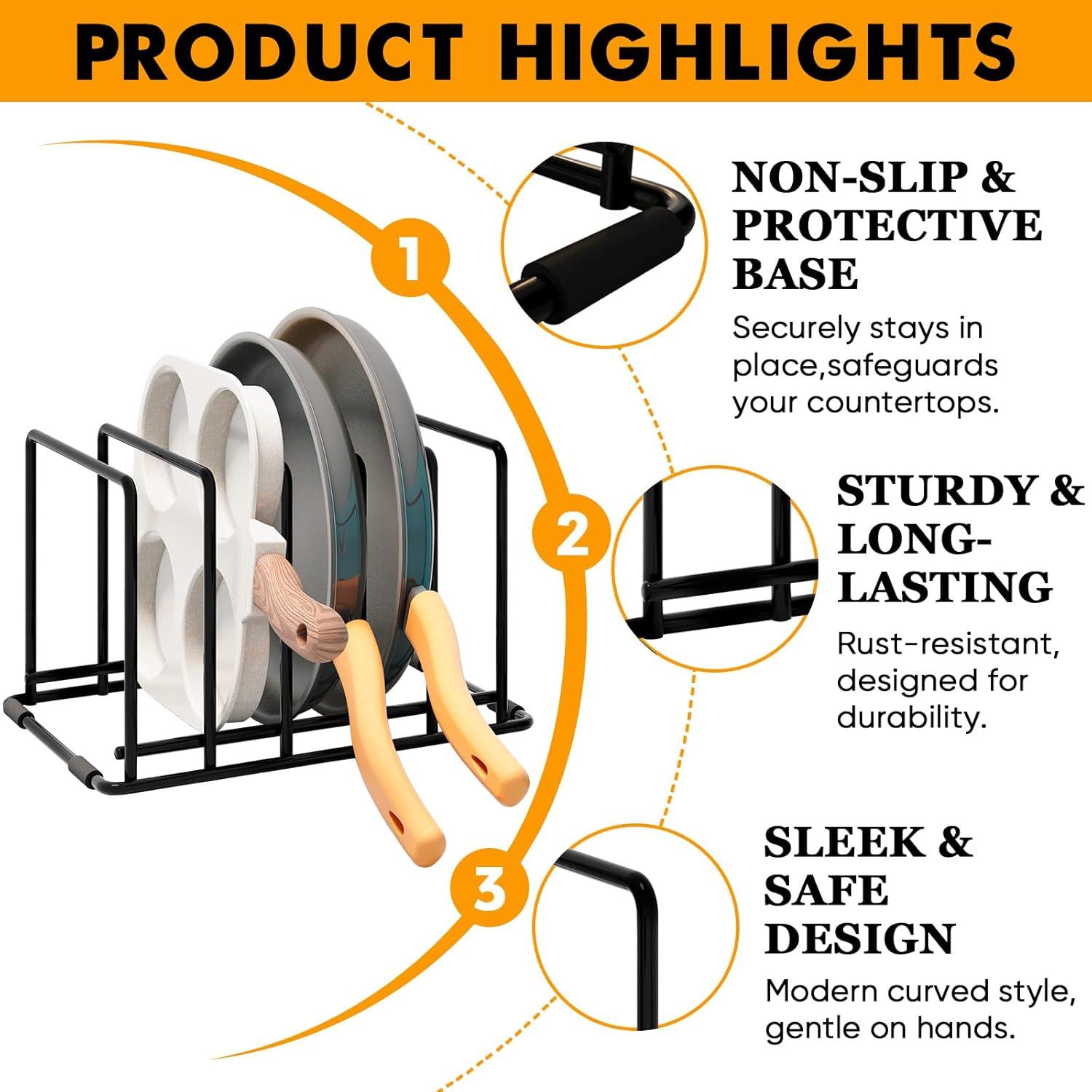 Organizador de Sartenes WUGEUSCH de Acero 5 Ranuras Negro