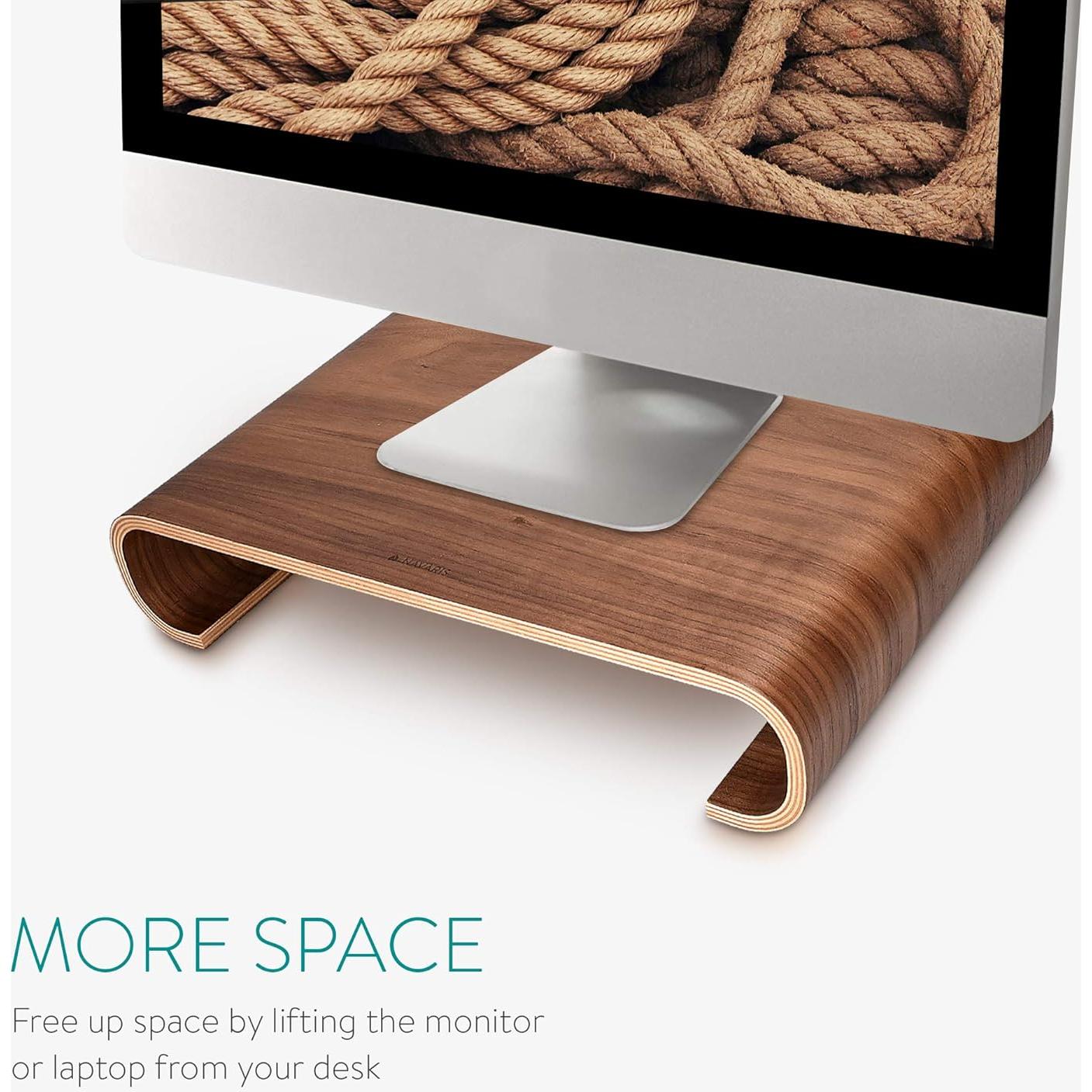 Soporte Elevador de Monitor Navaris - Madera de Nogal, 34.8x24x7.1 cm