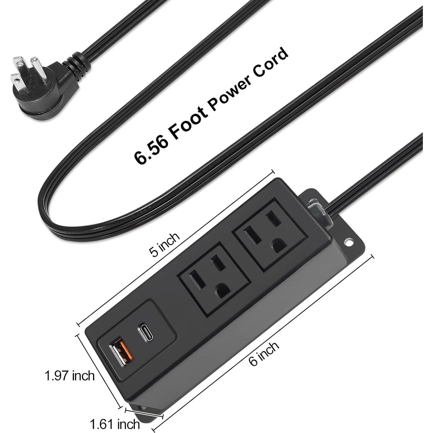 Regleta Multi Enchufe HdcTek 2AC + USB-C 20W Montable Negro