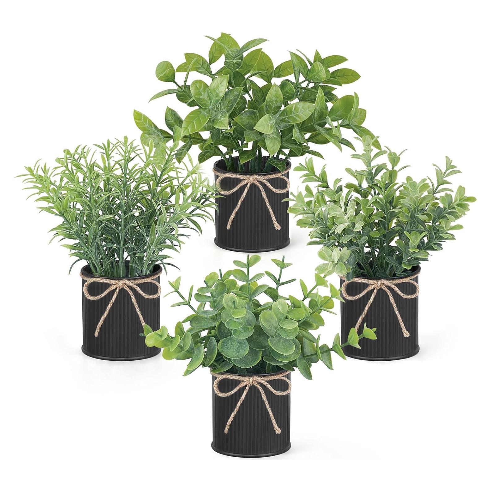 Plantas Falsas Mkono en Macetas Galvanizadas - Eucalipto 4 Piezas