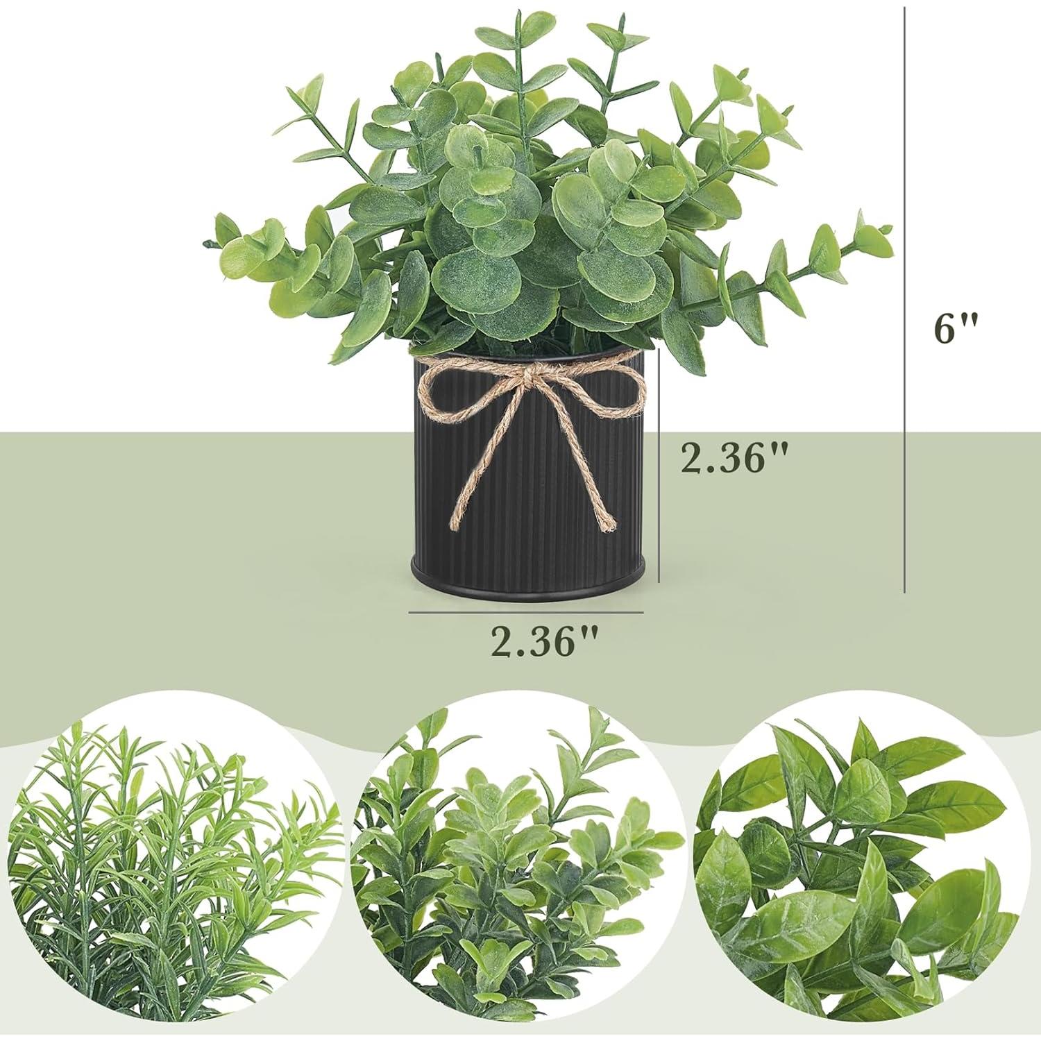 Plantas Falsas Mkono en Macetas Galvanizadas - Eucalipto 4 Piezas