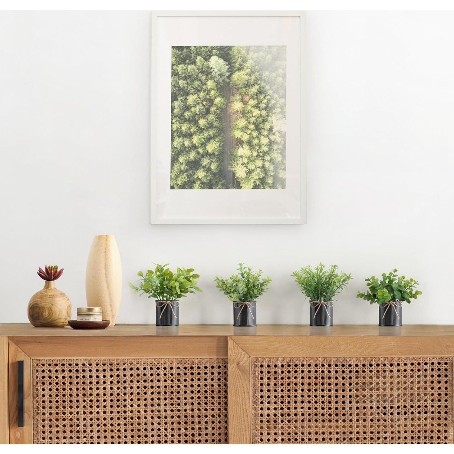 Plantas Falsas Mkono en Macetas Galvanizadas - Eucalipto 4 Piezas