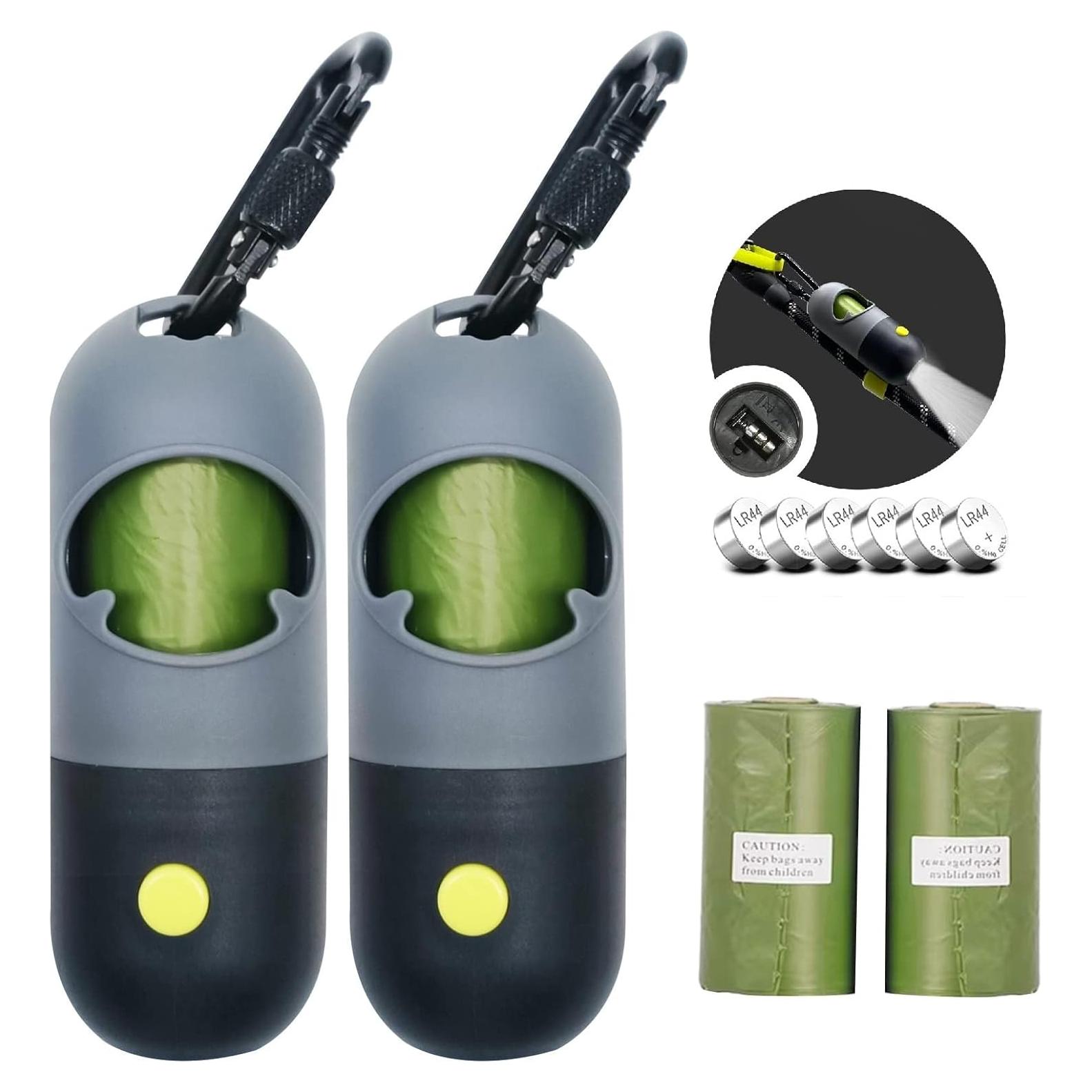 Paquete de 2 Dispensadores de Bolsas de Excremento Morn Light con Linterna