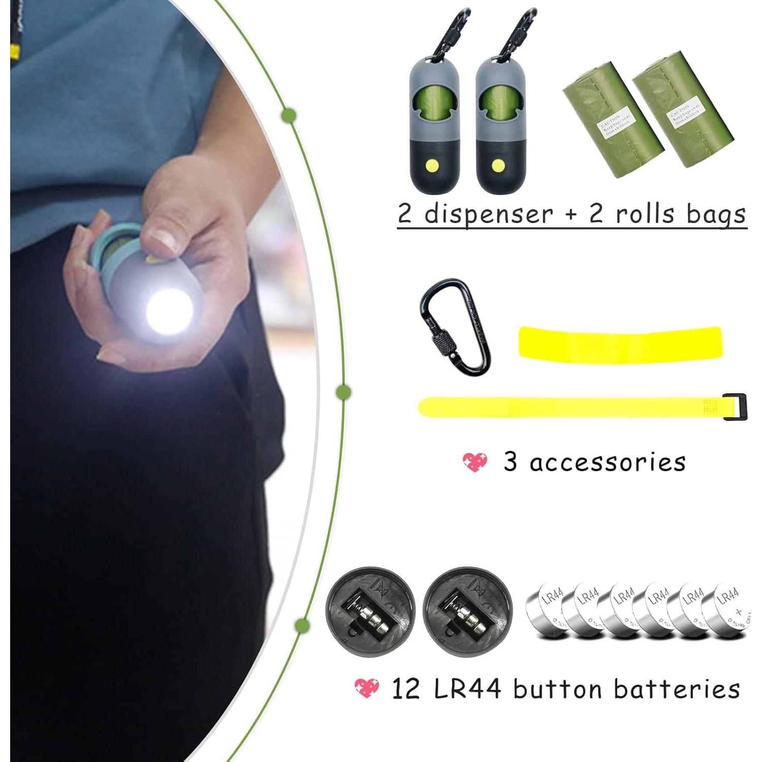 Paquete de 2 Dispensadores de Bolsas de Excremento Morn Light con Linterna