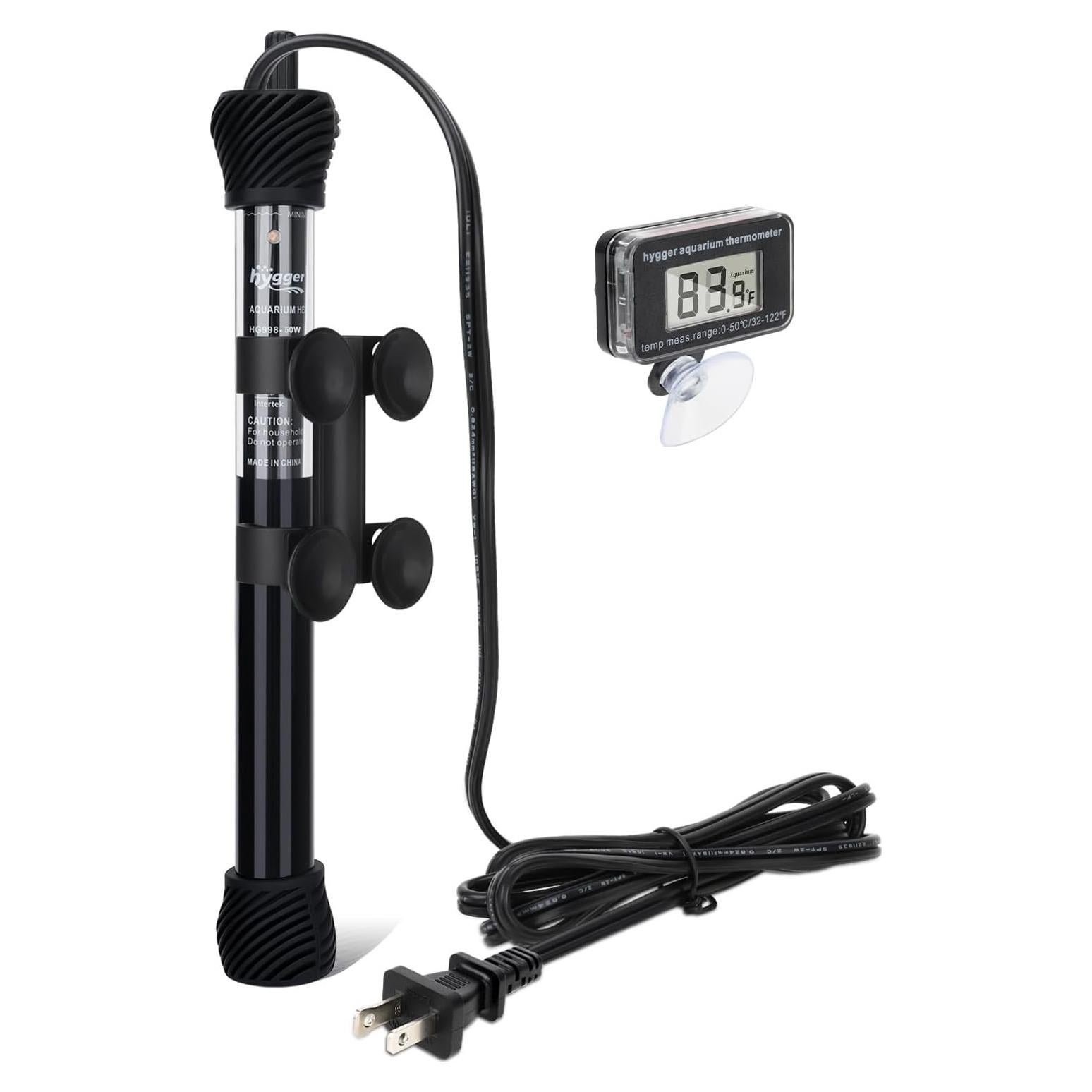 Calentador de Acuario Sumergible Hygger 50W con Termómetro