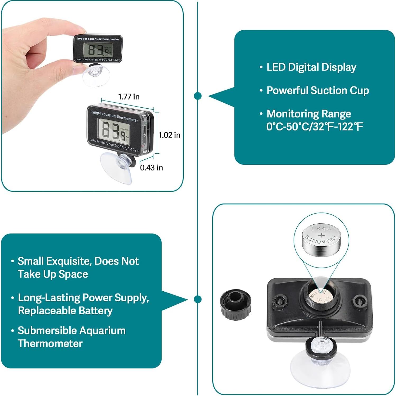 Calentador de Acuario Sumergible Hygger 50W con Termómetro