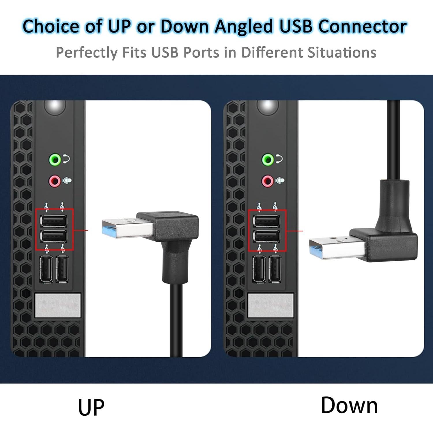 Cable de Extensión USB 3.0 GELRHONR 1M Ángulo Abajo 90°