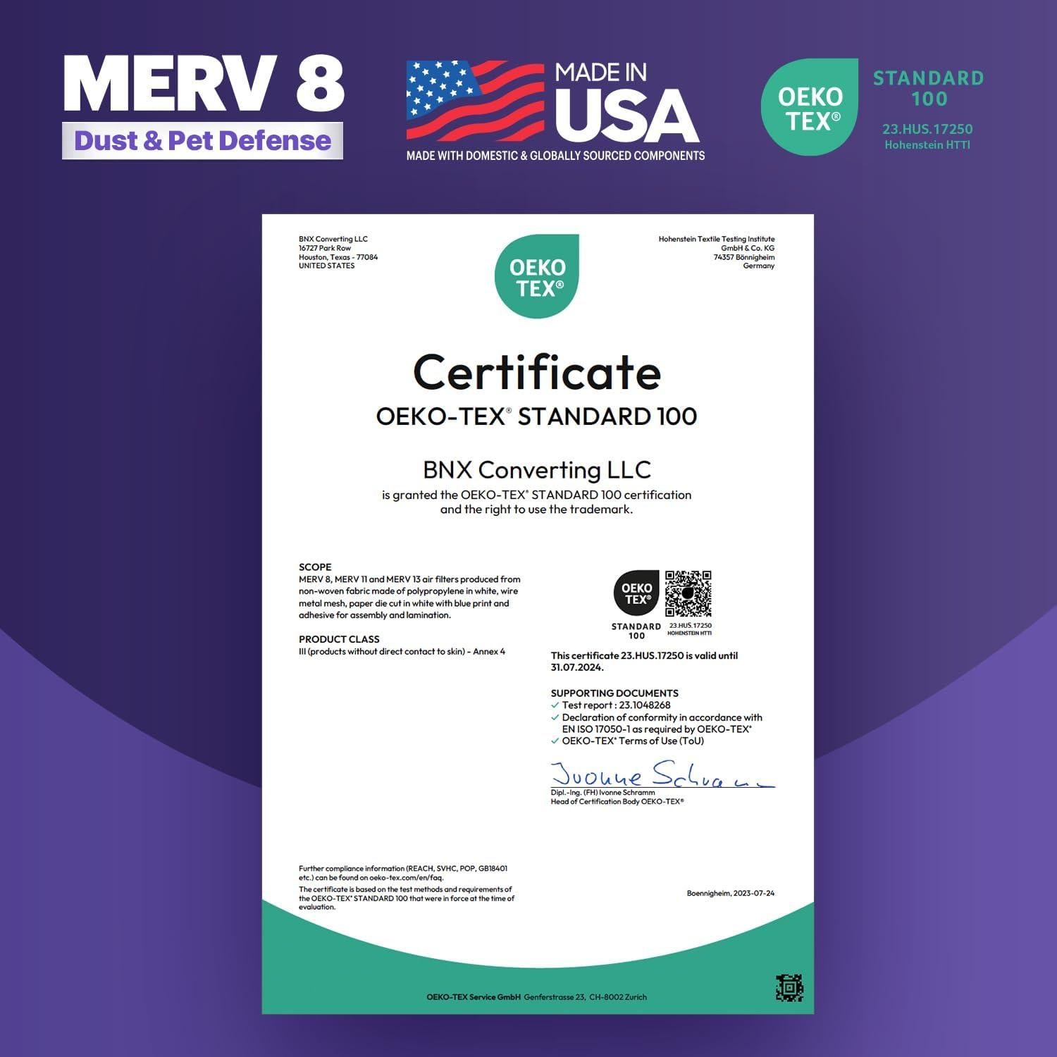 Filtro de Aire BNX MERV 8 20x25x2 (4-Pack) - Electrostático