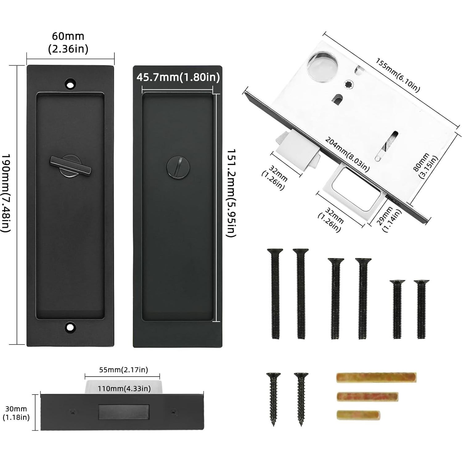 Cerradura de Puerta Corredera SENHARVEST - Sin Llave, Negro