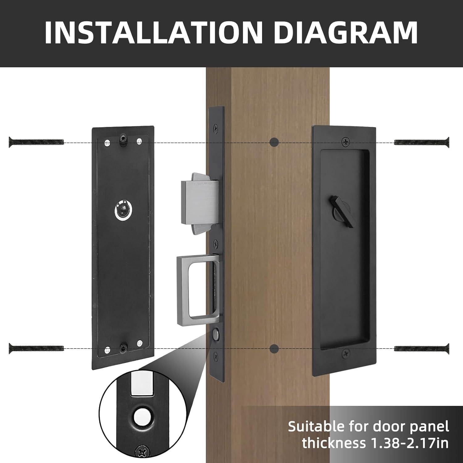 Cerradura de Puerta Corredera SENHARVEST - Sin Llave, Negro