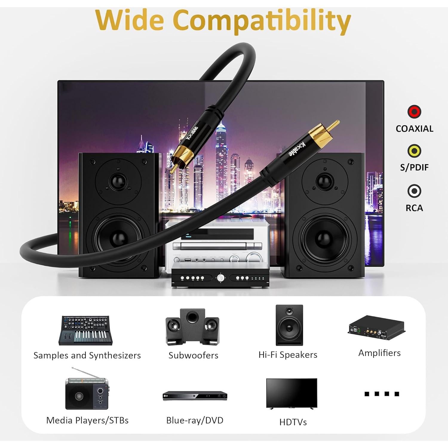 Cable RCA Kxable 0.46m Subwoofer Audio Digital Coaxial