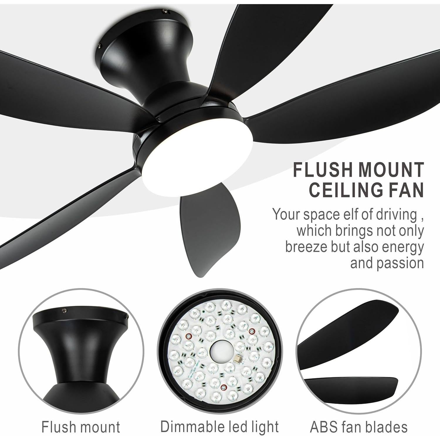 Ventilador de Techo OURSTAR 38" Negro con Luces LED y Control Remoto