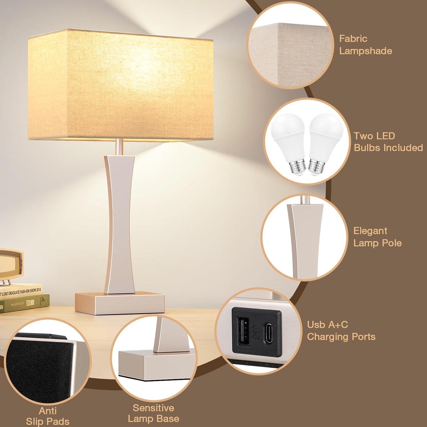 Juego de 2 Lámparas de Mesa Táctiles Seealle con USB C+A