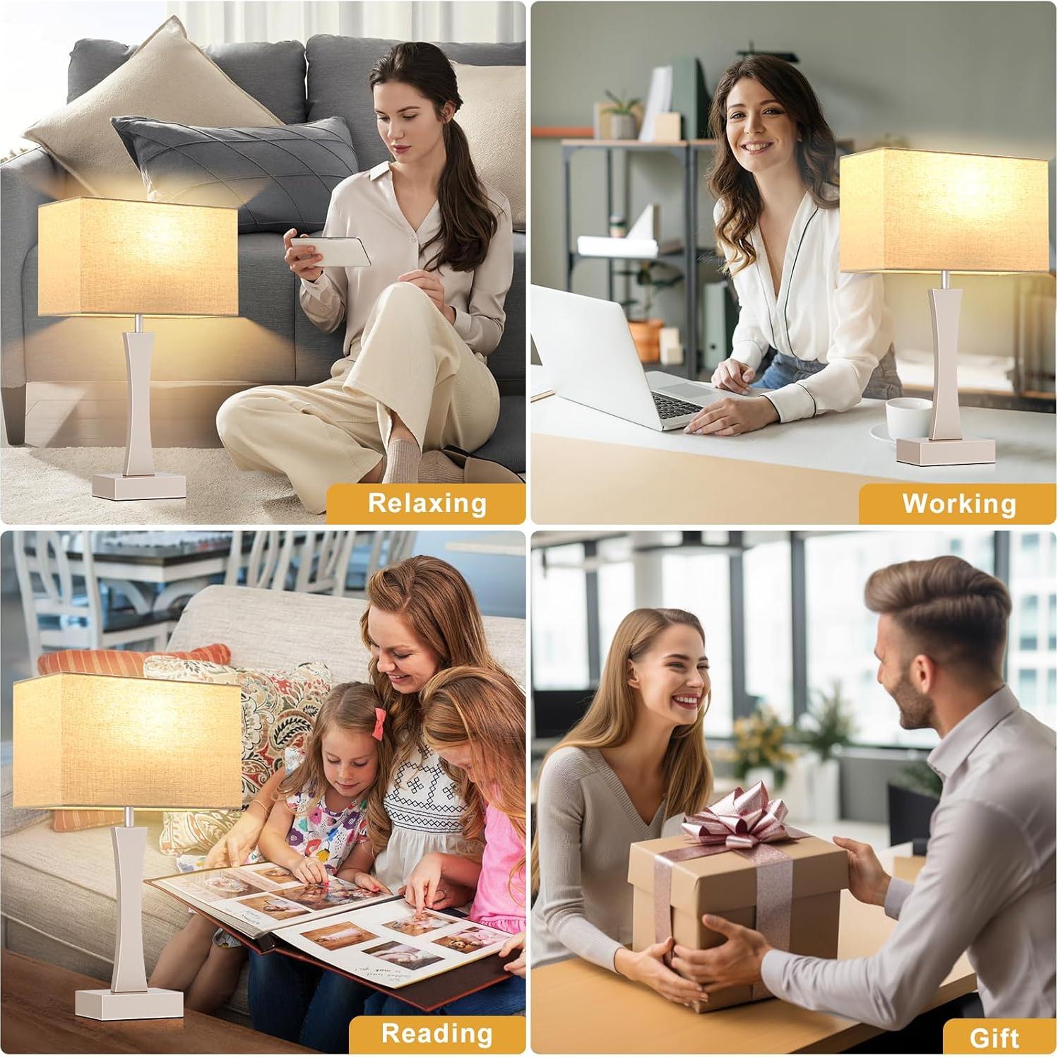 Juego de 2 Lámparas de Mesa Táctiles Seealle con USB C+A