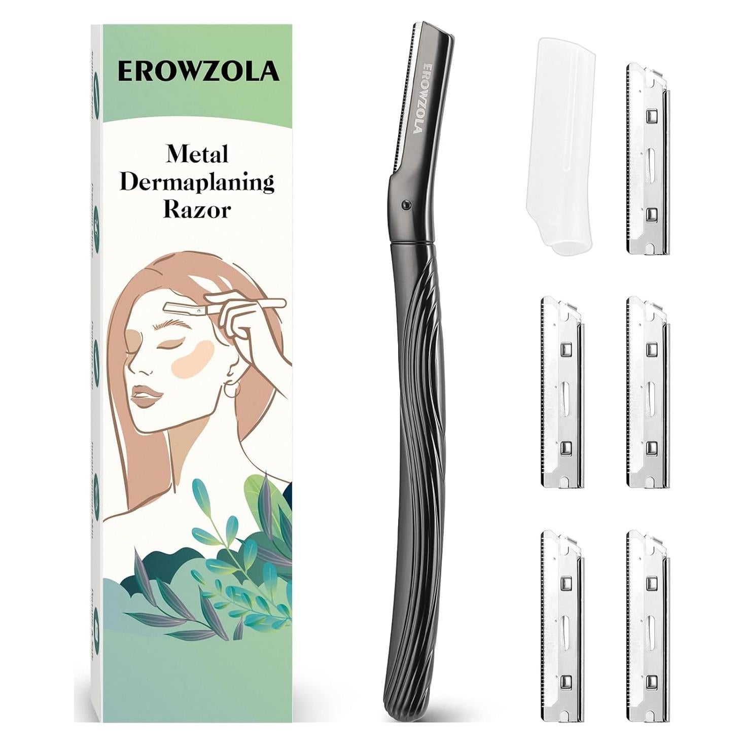 Afeitadora Facial EROWZOLA Dermaplaning Negro con 6 Cuchillas