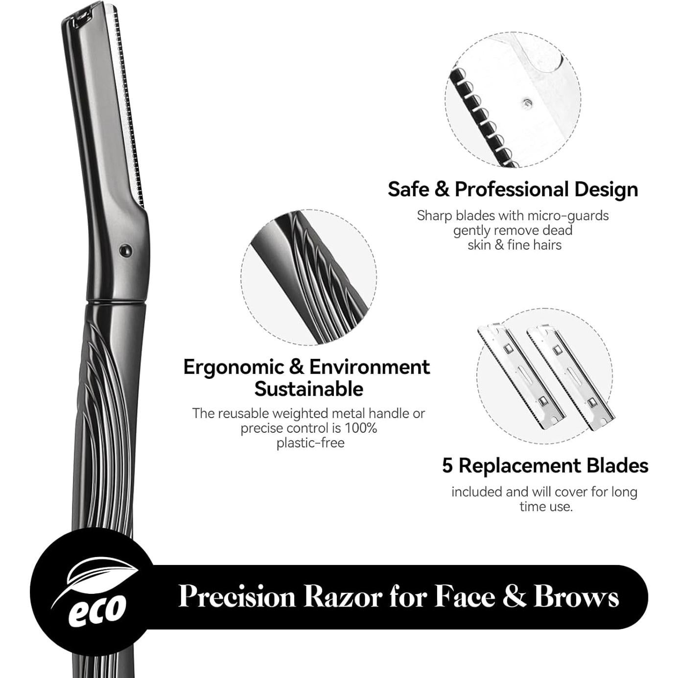 Afeitadora Facial EROWZOLA Dermaplaning Negro con 6 Cuchillas