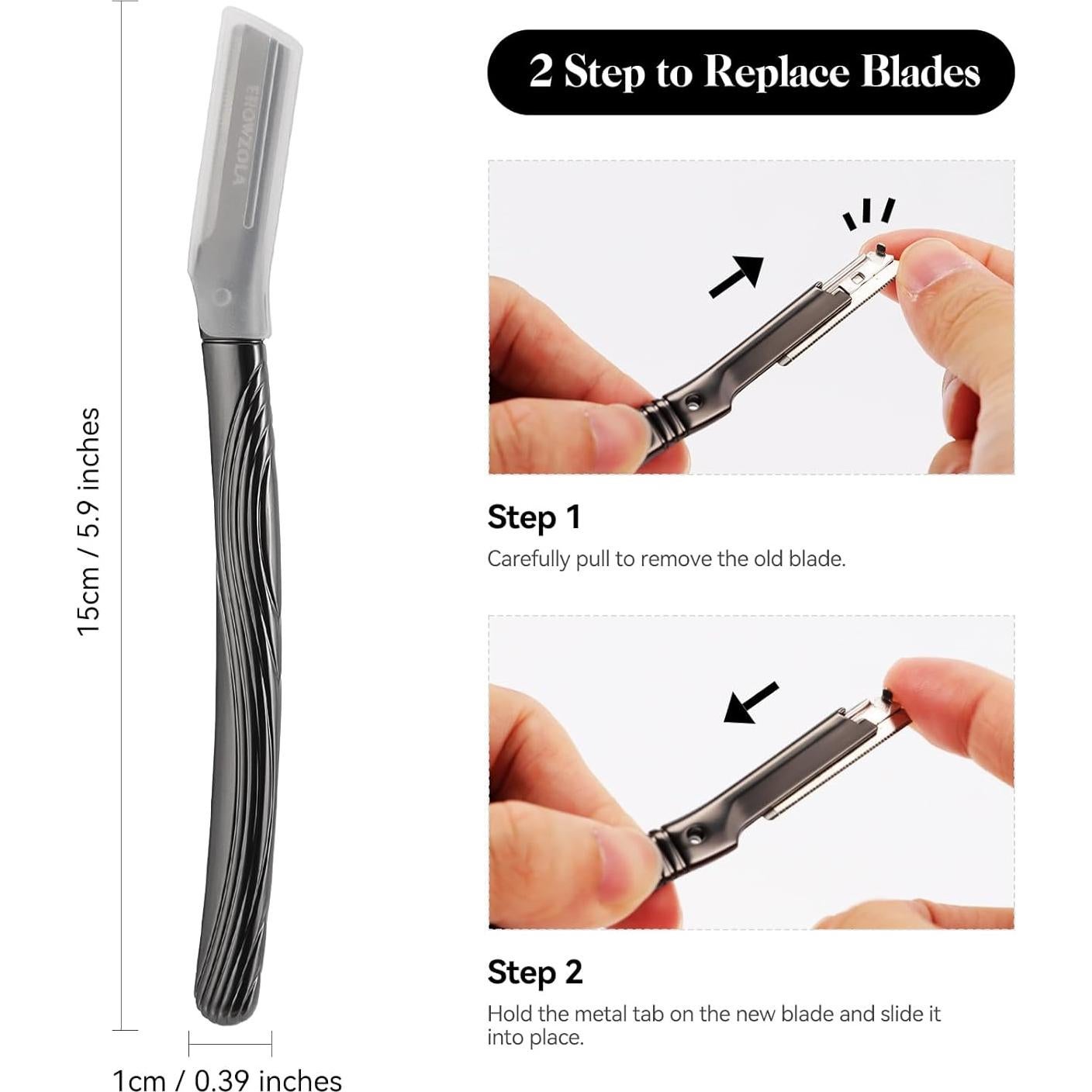 Afeitadora Facial EROWZOLA Dermaplaning Negro con 6 Cuchillas