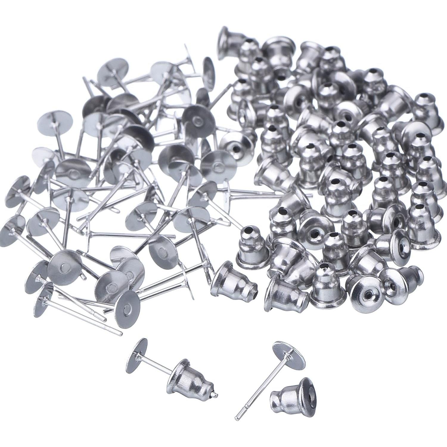 100 Piezas de Pendientes de Acero Inoxidable Outus Plata