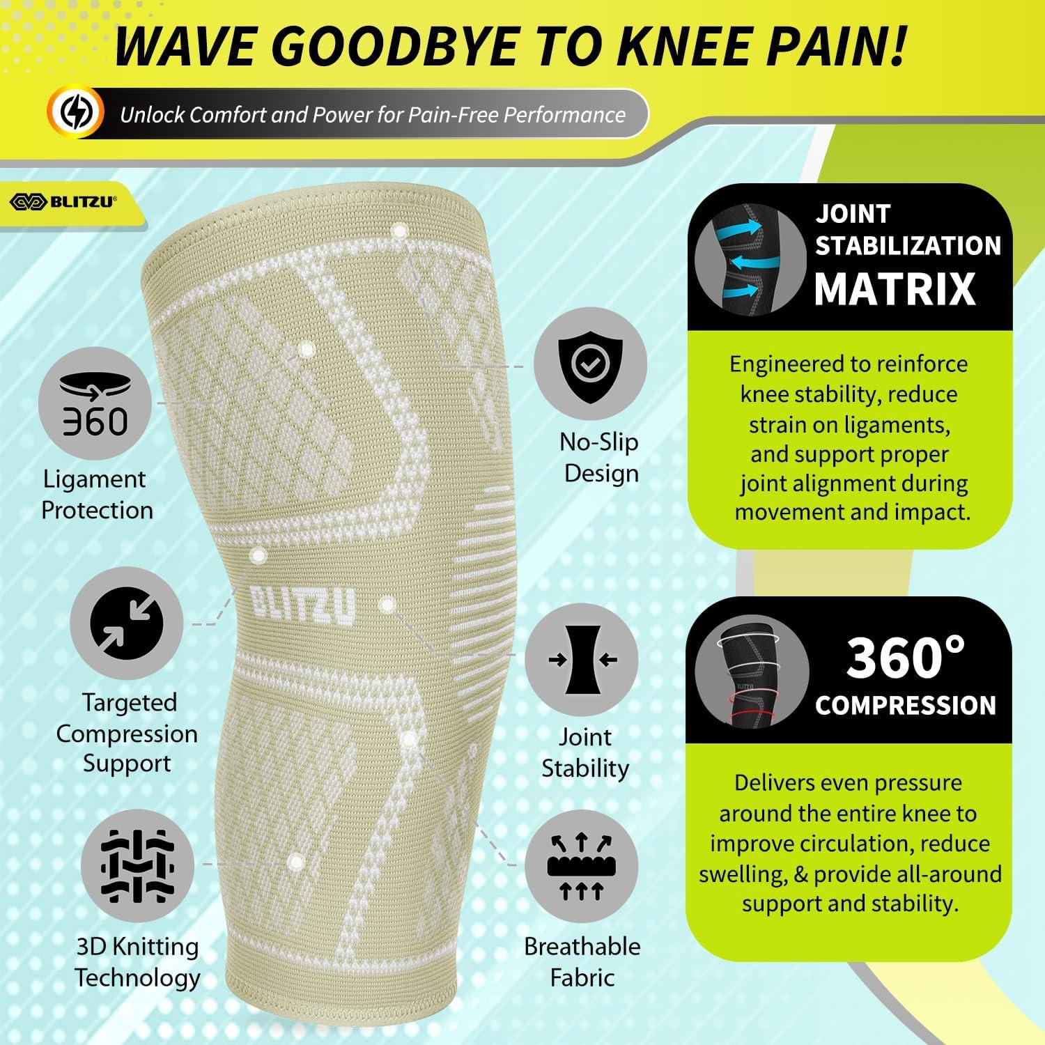 Faja de Compresión para Rodilla BLITZU Beige - Unisex, 1 Par