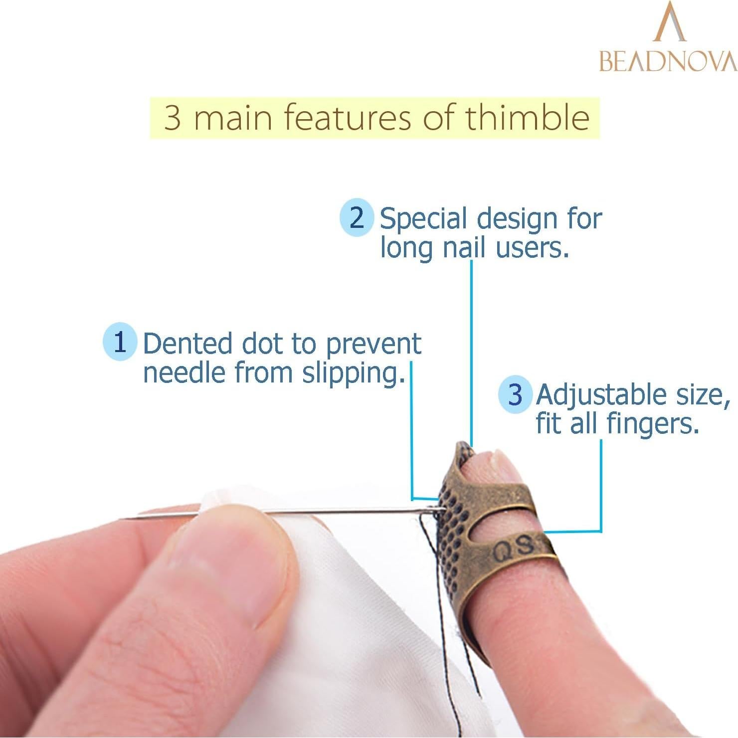 Dedales BEADNOVA de metal ajustables para costura a mano - 2 Pcs