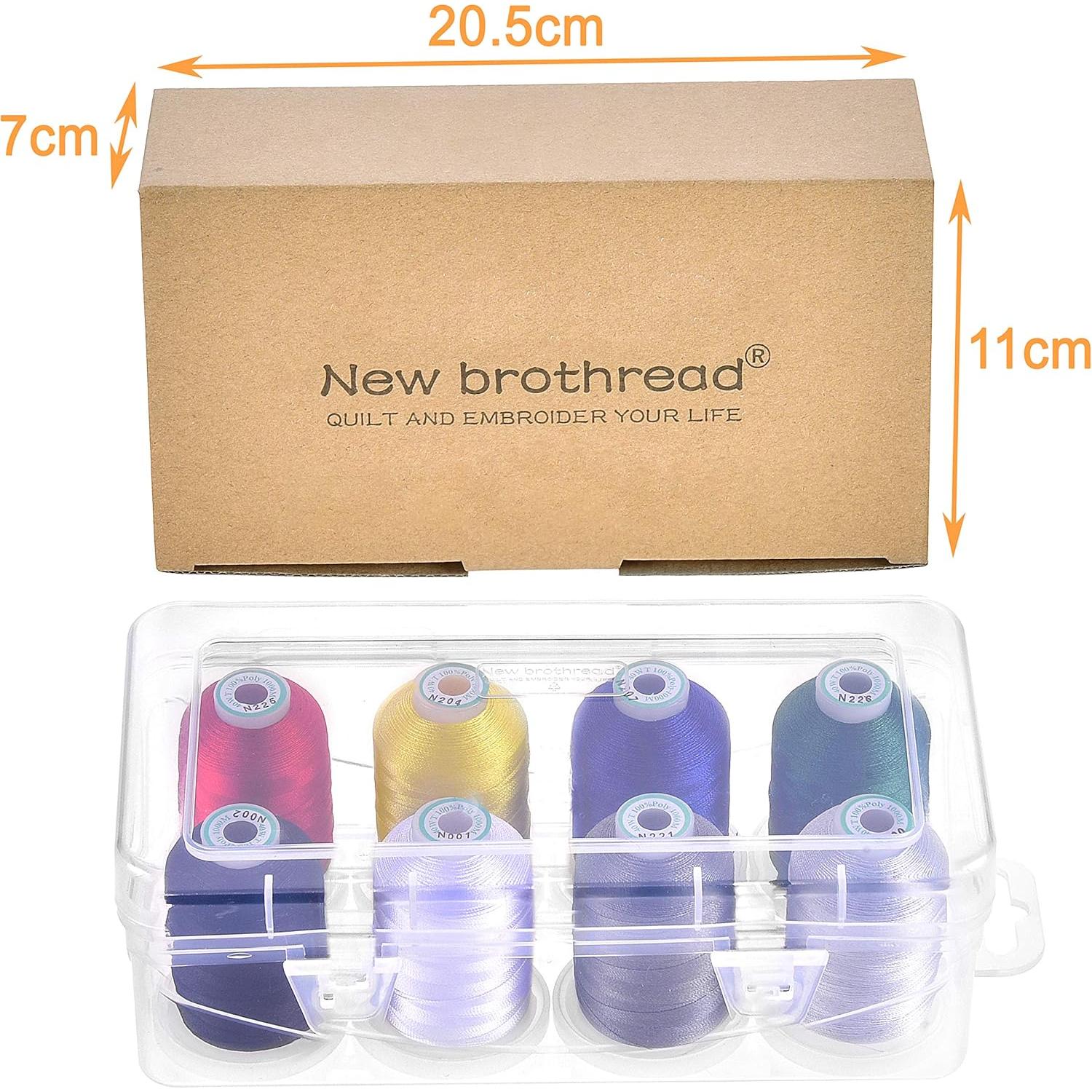 Hilo de Bordar New brothread 8 Bobinas 1000m Poliester Color Básico