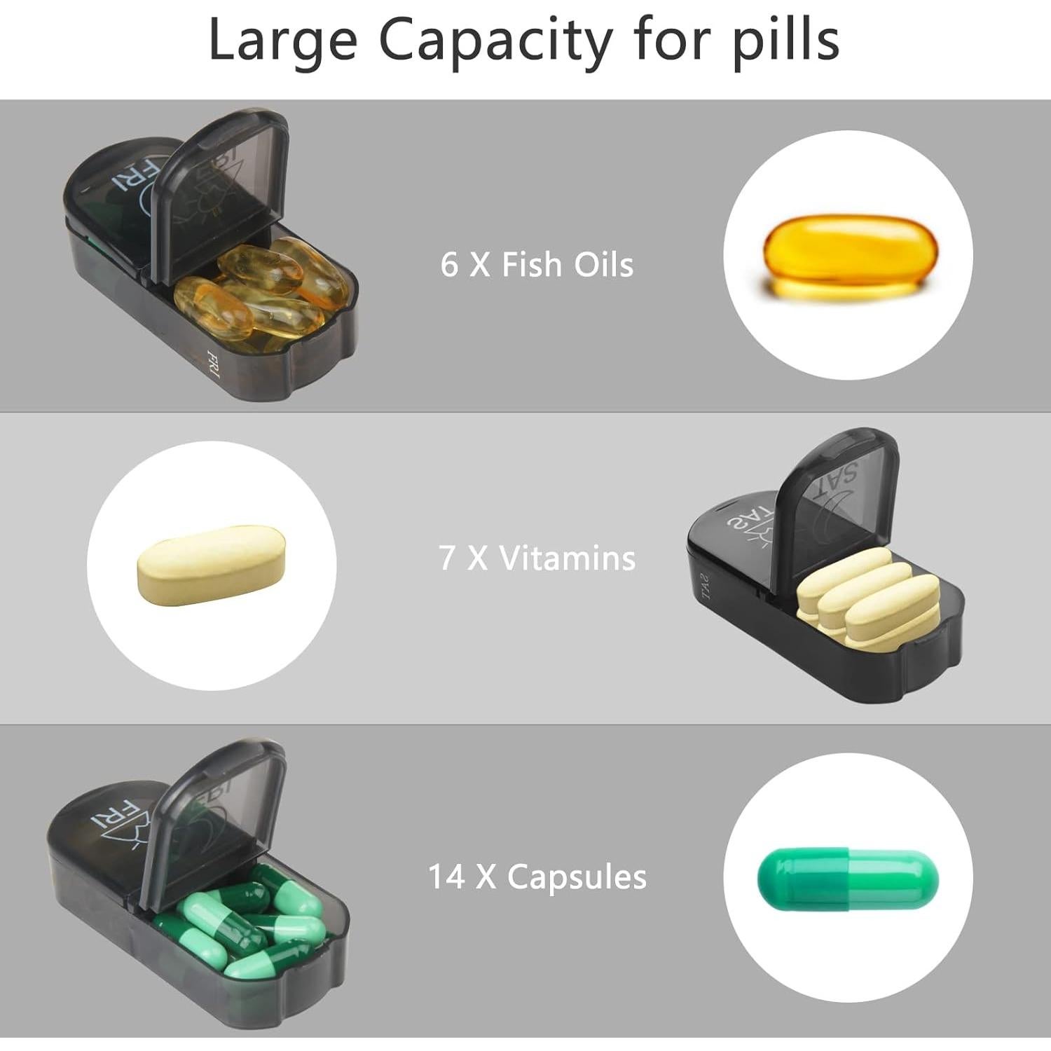 Organizador de Pastillas Semanal Yeloumiss Negro 7 Compartimentos