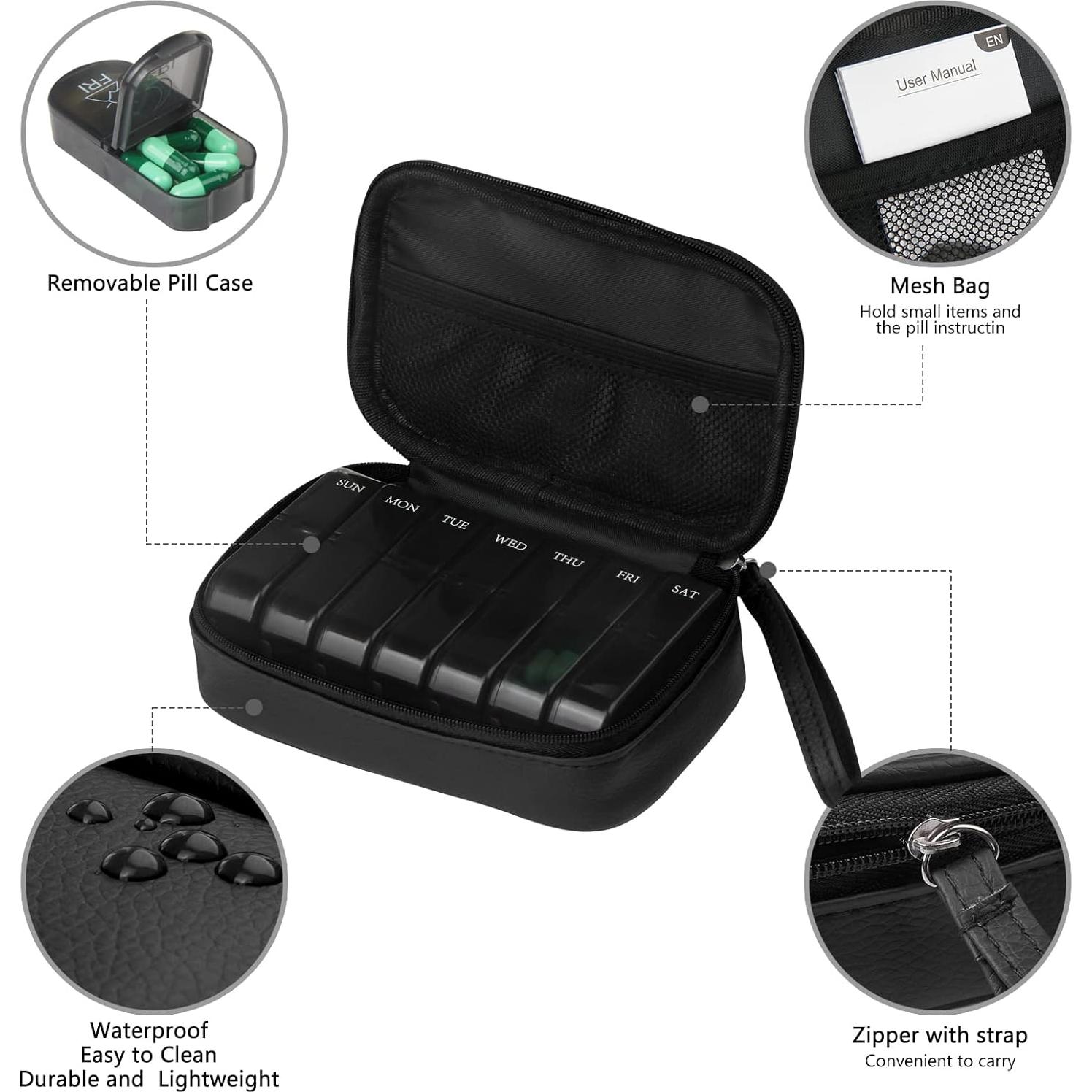 Organizador de Pastillas Semanal Yeloumiss Negro 7 Compartimentos