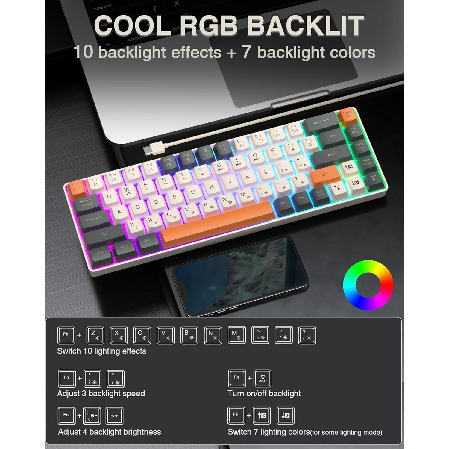 Teclado Gaming SOLAKAKA SK968 Compacto RGB USB-C 68 Teclas