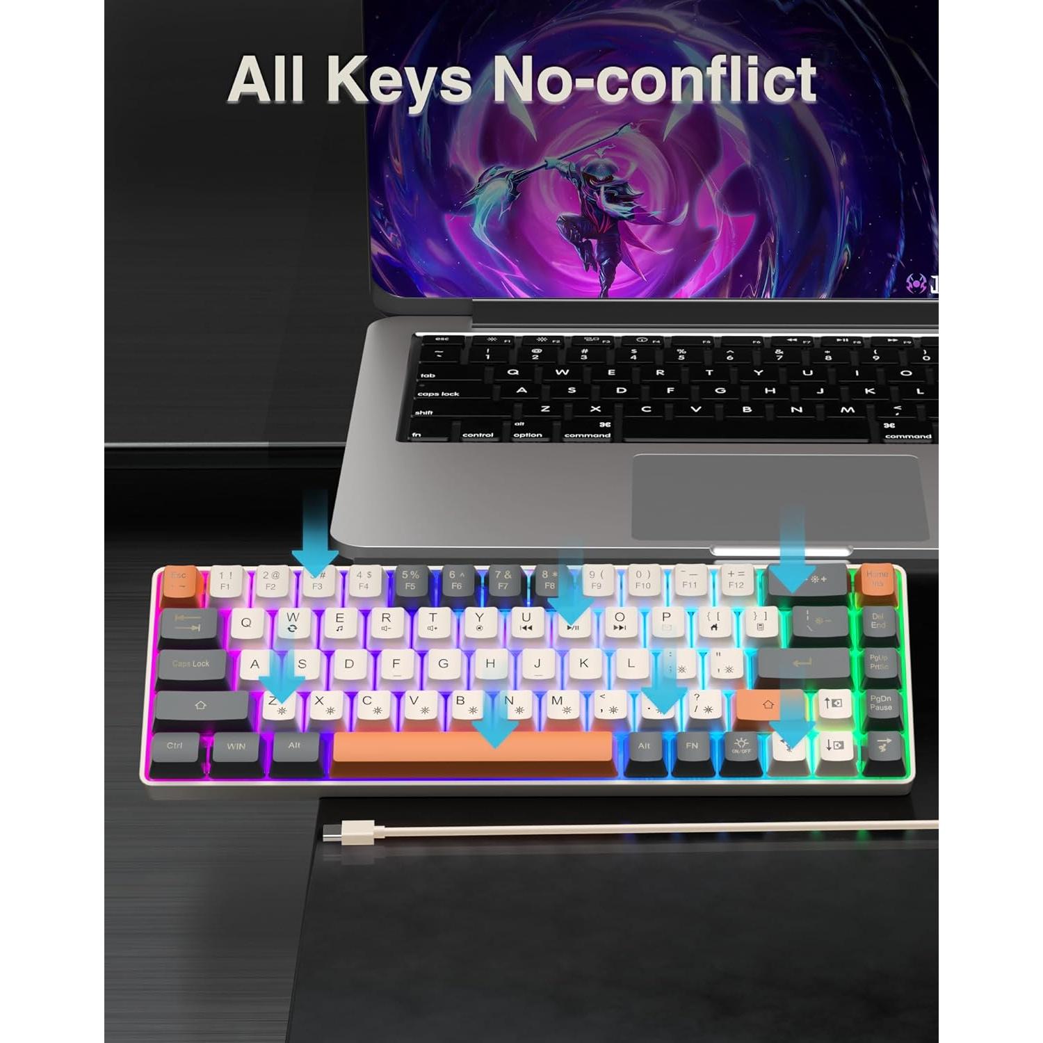 Teclado Gaming SOLAKAKA SK968 Compacto RGB USB-C 68 Teclas