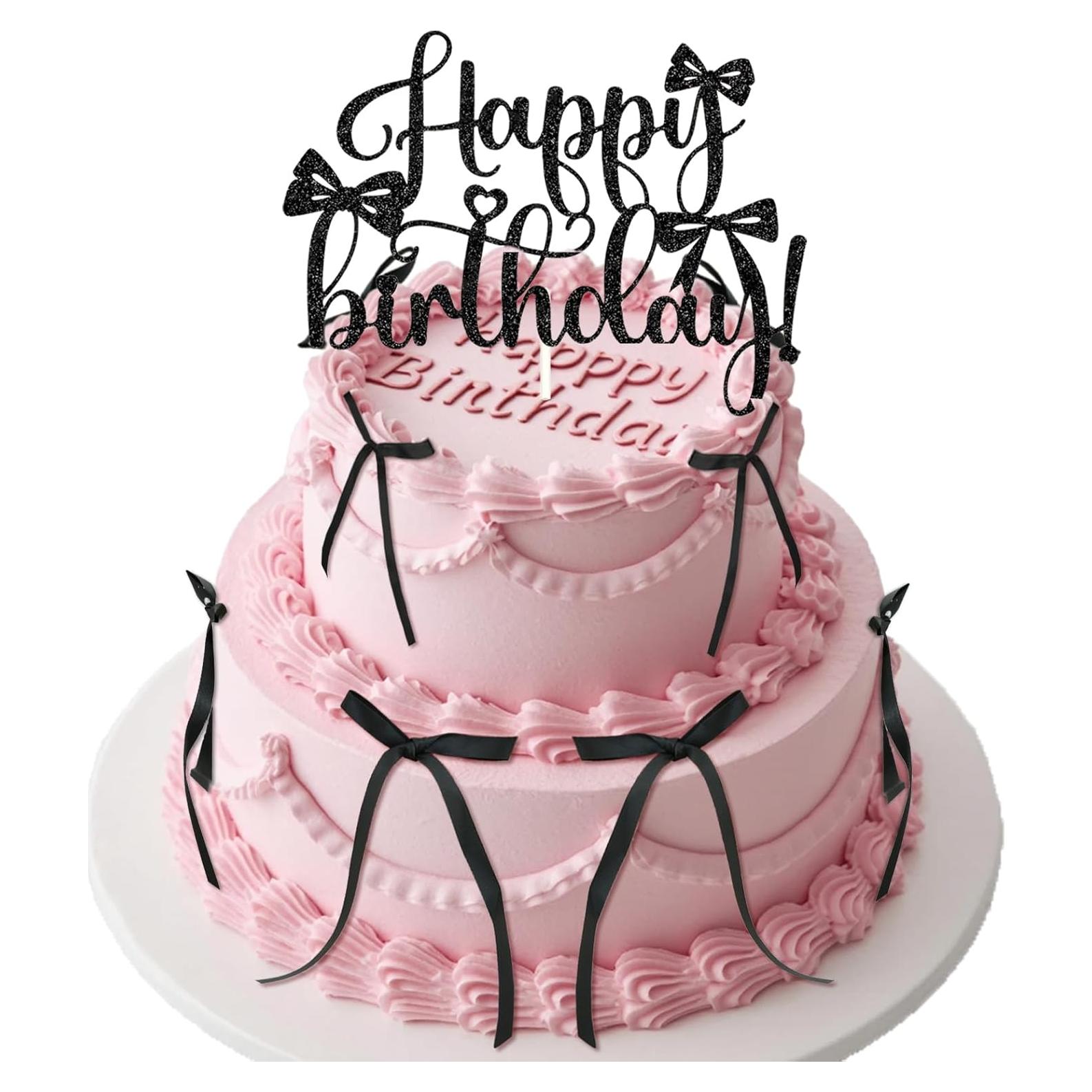 Set de 6 Adornos de Pastel con Lazo Negro Wootkey