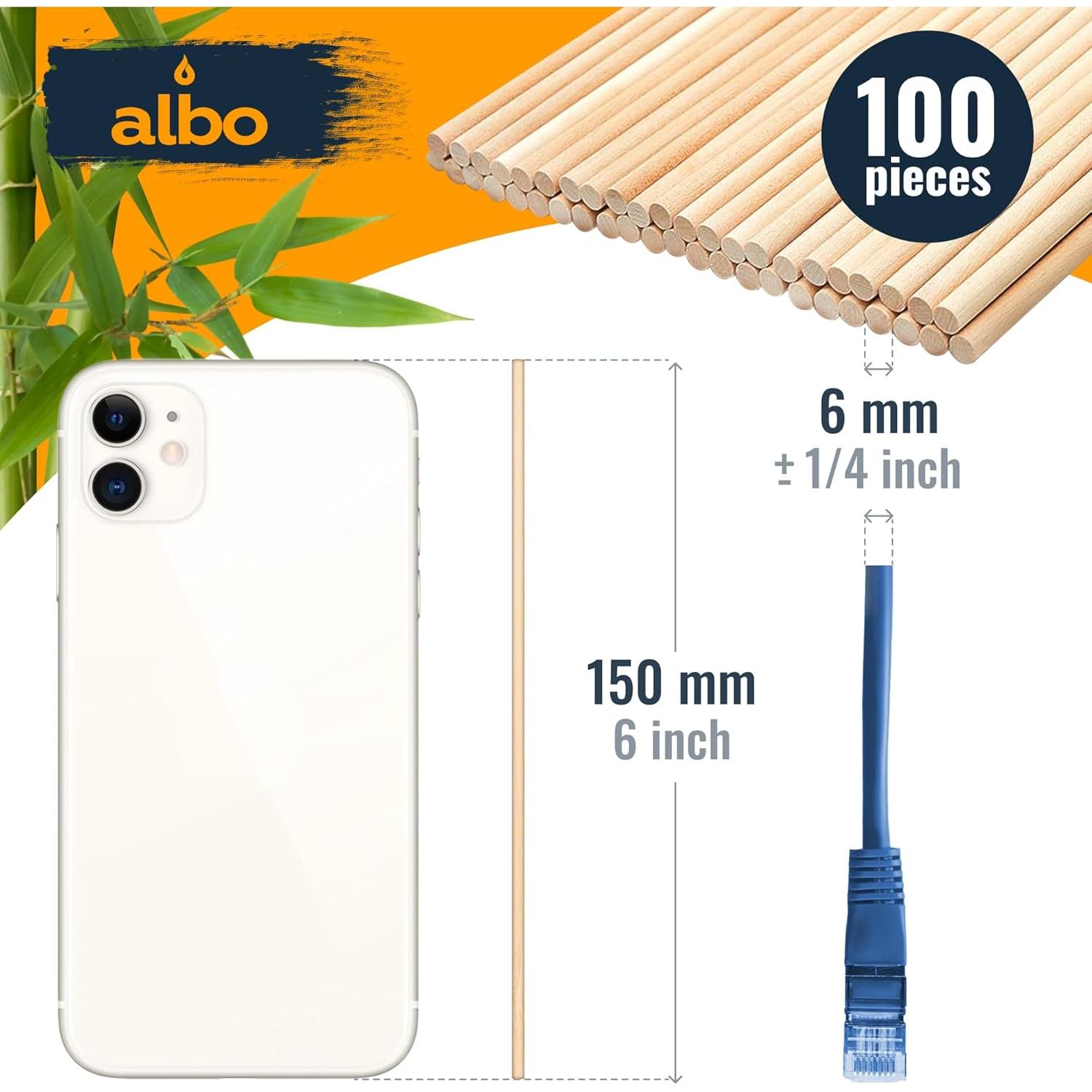 Varillas de Madera Albo 100 PCS 0.6 x 15.2 cm Redondas