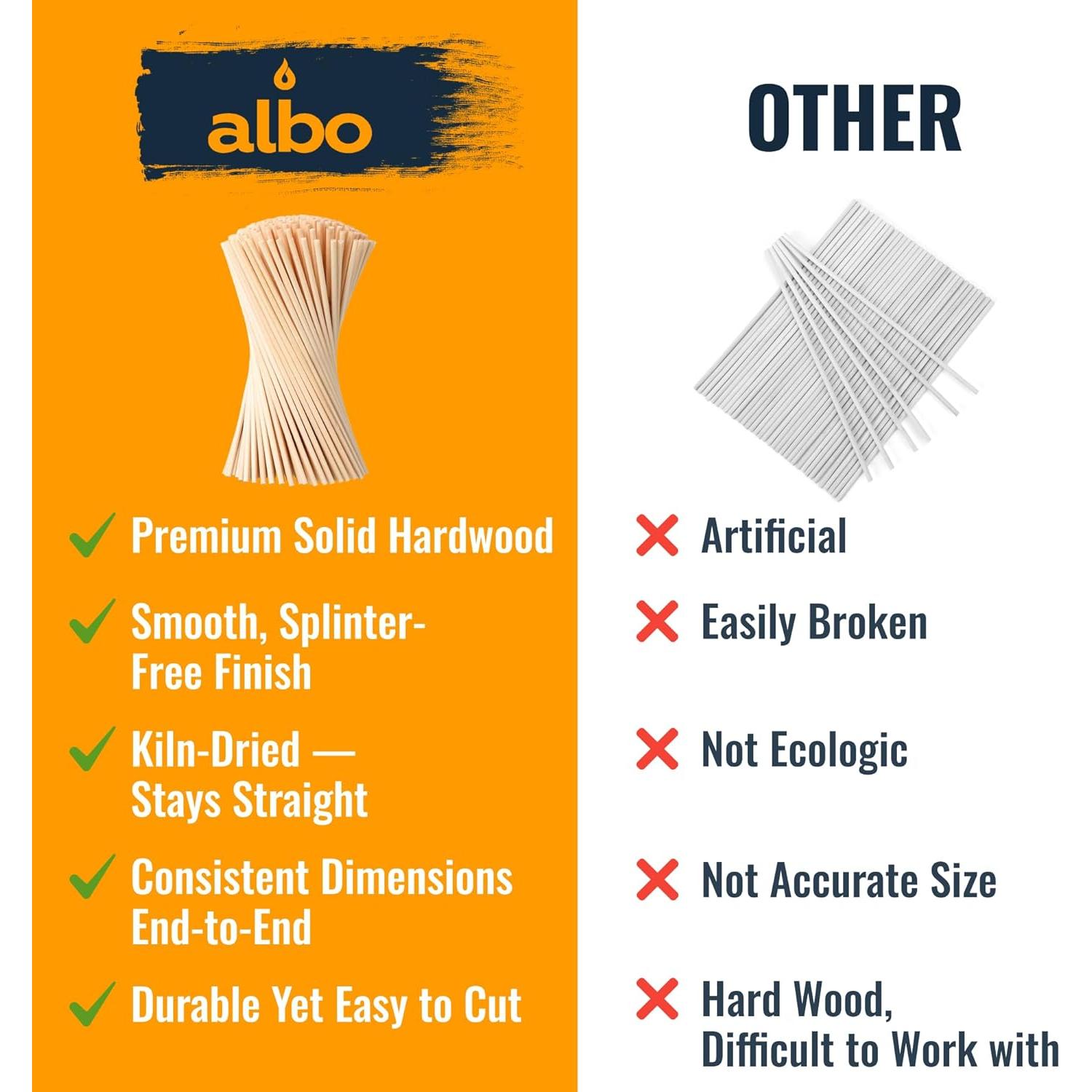 Varillas de Madera Albo 100 PCS 0.6 x 15.2 cm Redondas