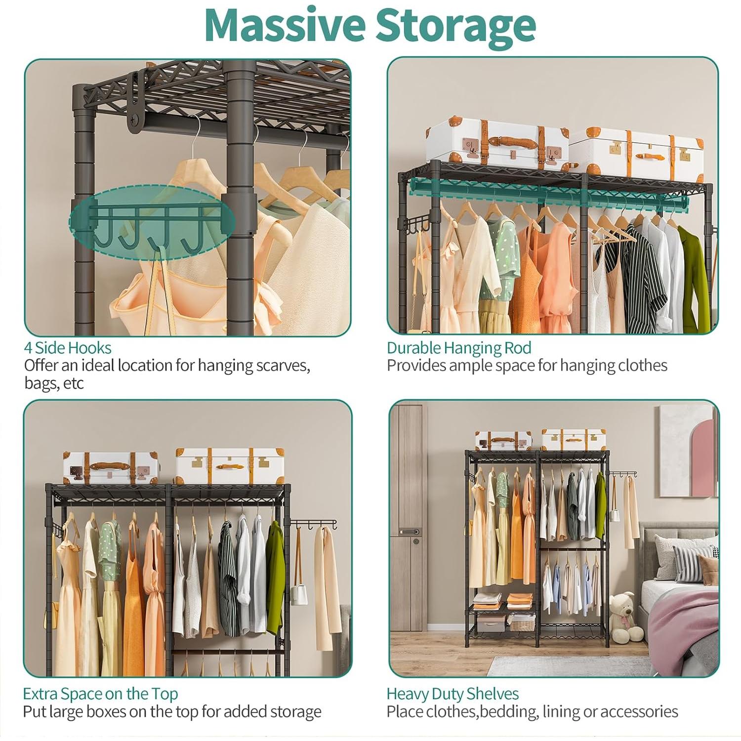 Perchero de Ropa Exglobol Ajustable 3 Niveles 800LBS Negro