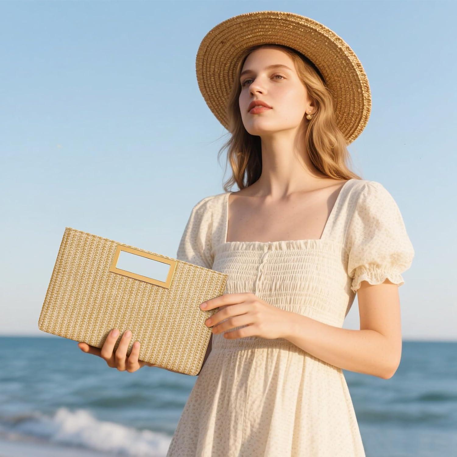 Bolso Clutch de Noche KKXIU para Mujeres en Paja Sintética