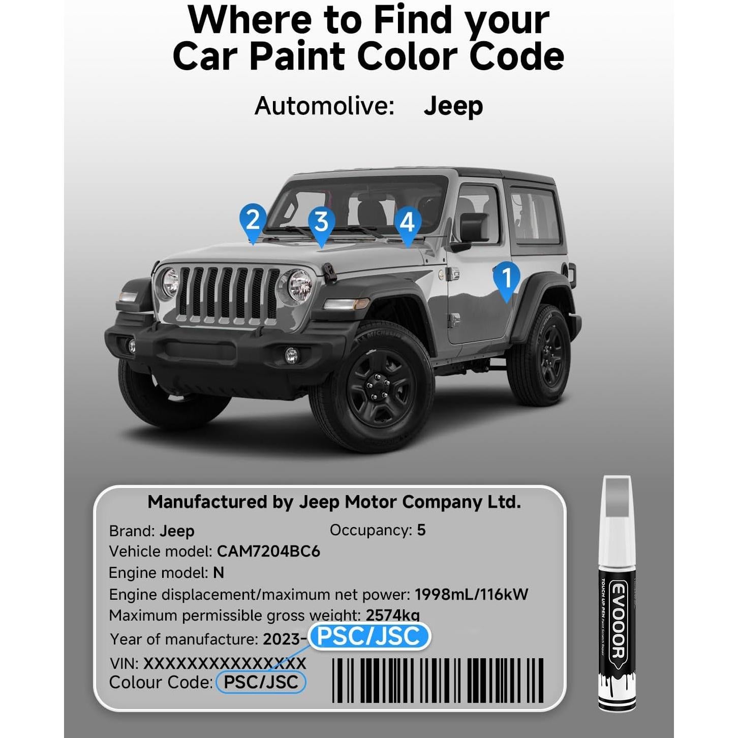 Pintura de Retoque Metálica EVOOOR Billet Silver 11.8ml Jeep