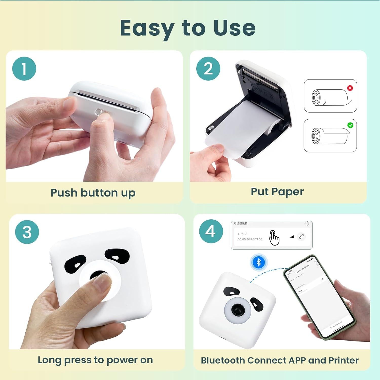 Impresora Térmica Portátil Vretti TP6S Bluetooth 10 Rollos