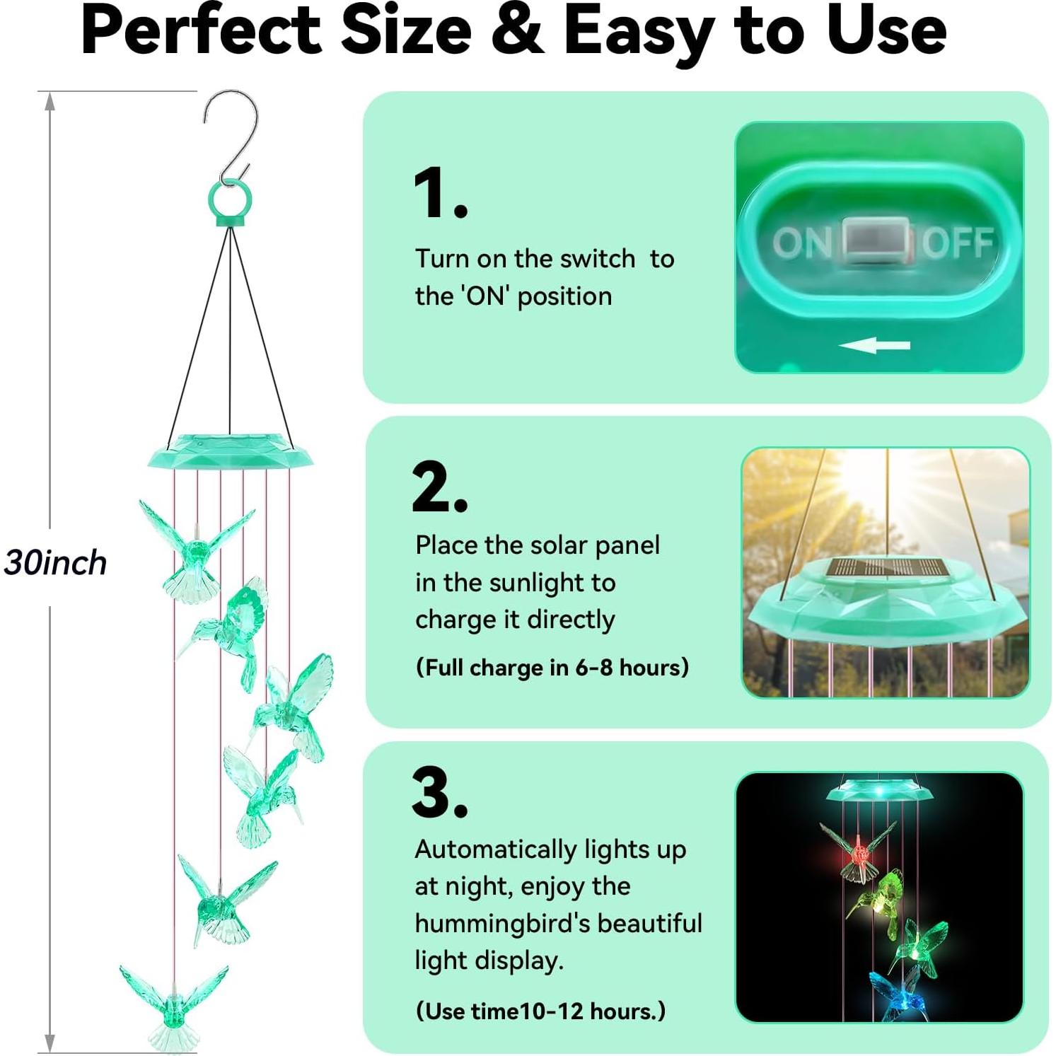 Campana de Viento Solar WANQDG Verde 71.12 cm para Jardín