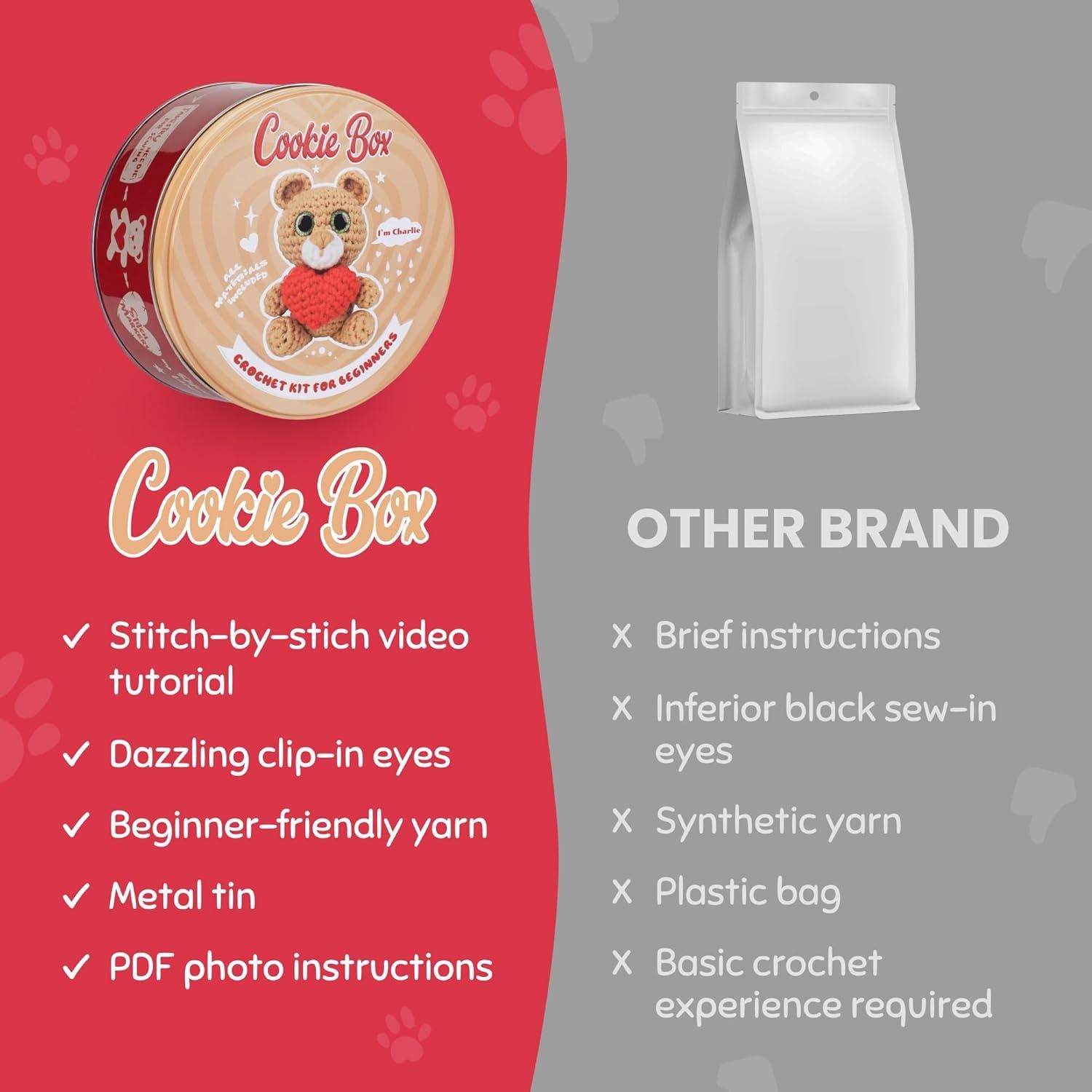 Kit de Crochet Cookie Box Oso Charlie - Hilo para Principiantes